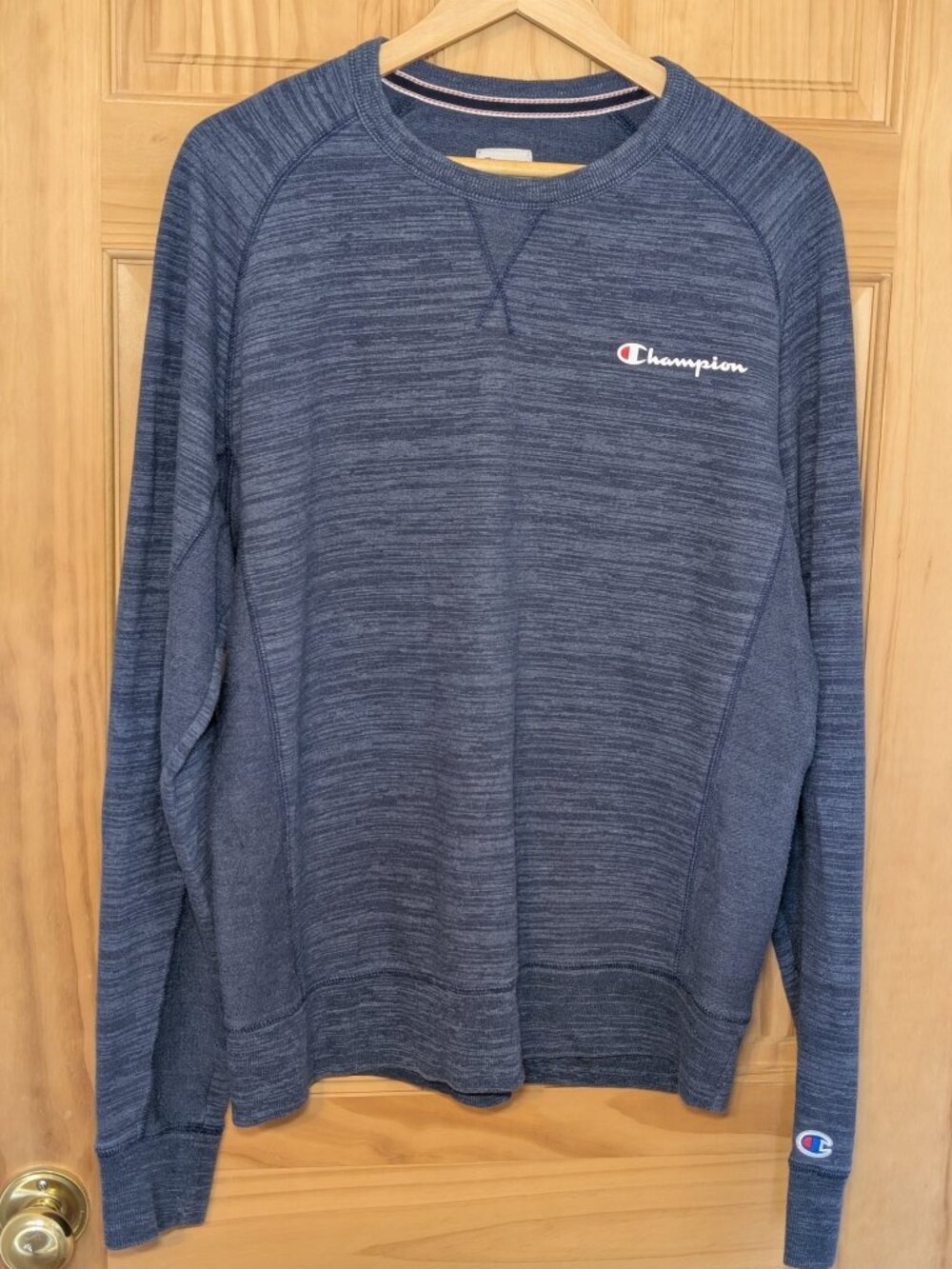 Champion Mens Crewneck Sweatshirt L Navy Heather Script Logo